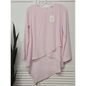 Bognar Blu Womens Split Tulip Hem Long Sleeve Round Neck Chiffon Blouse New XS